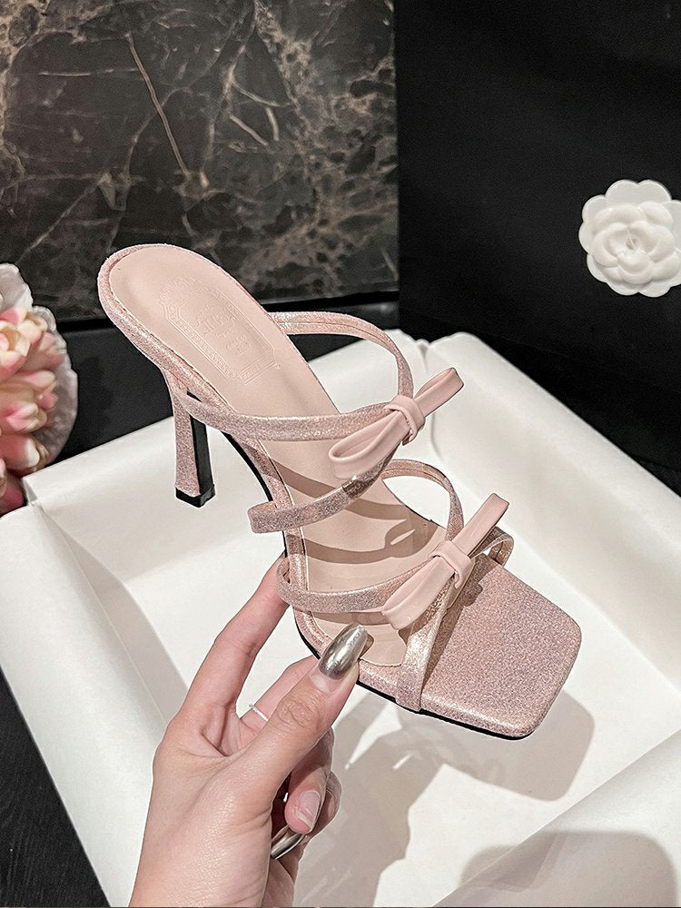 Bow tie stiletto heel sandals