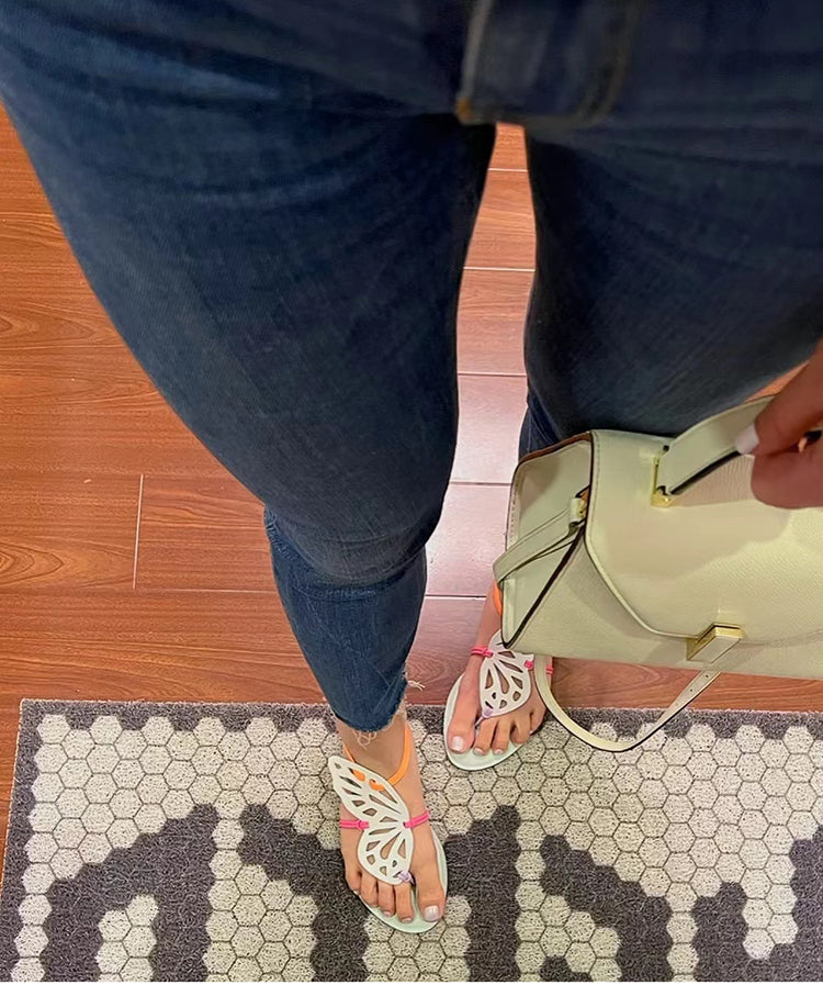 Versatile Contrast Color Block Butterfly Ribbon Sandals