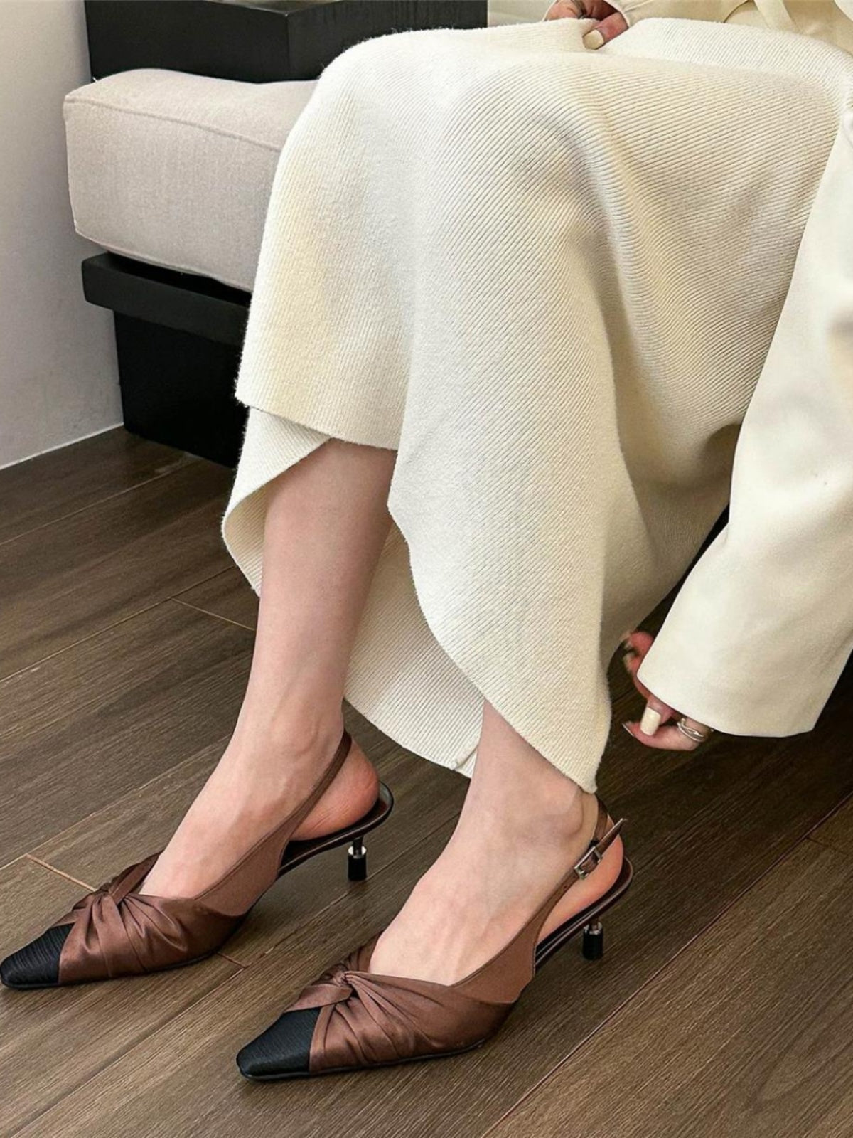 Satin pointed toe high heel sandals