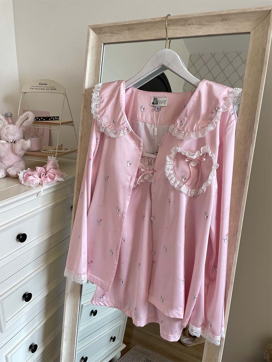 Peach color pajamas suspender top pants