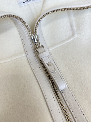 Double-faced cashmere short zip-up coat