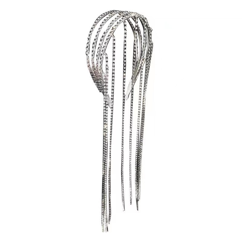 Silver sparkling diamond hair chain headband