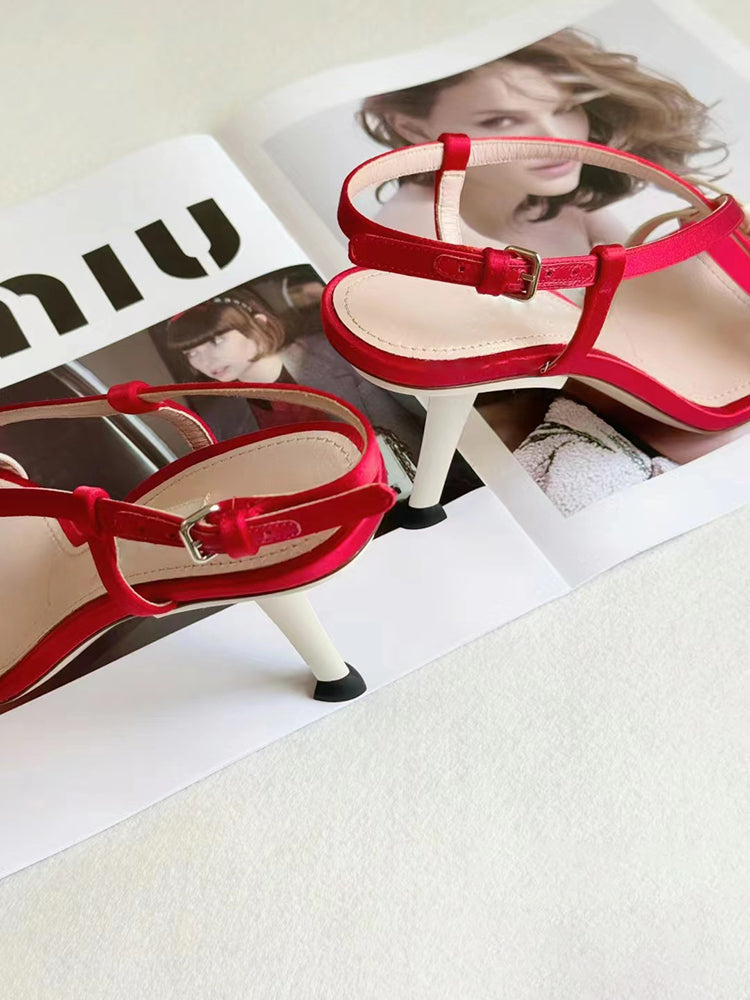 French sweet round toe open toe strappy sandals