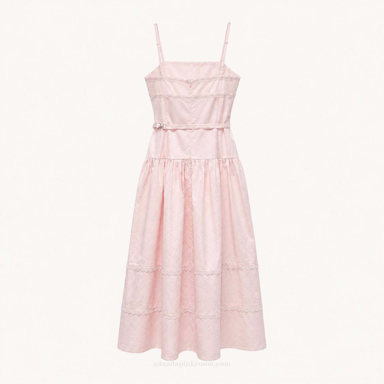 Pink Lace Trim Cami Midi Dress