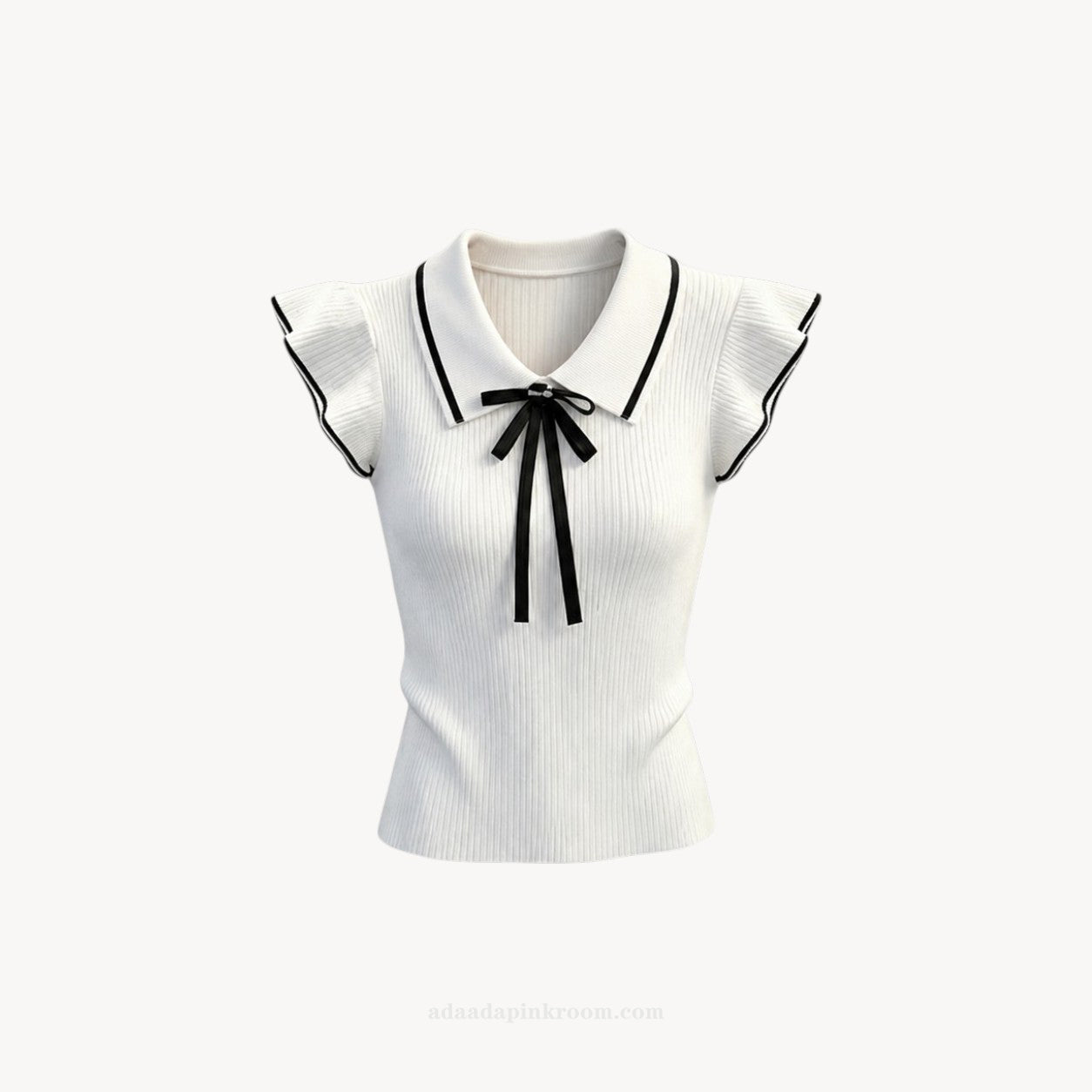 BOW DETAIL KNIT POLO TOP