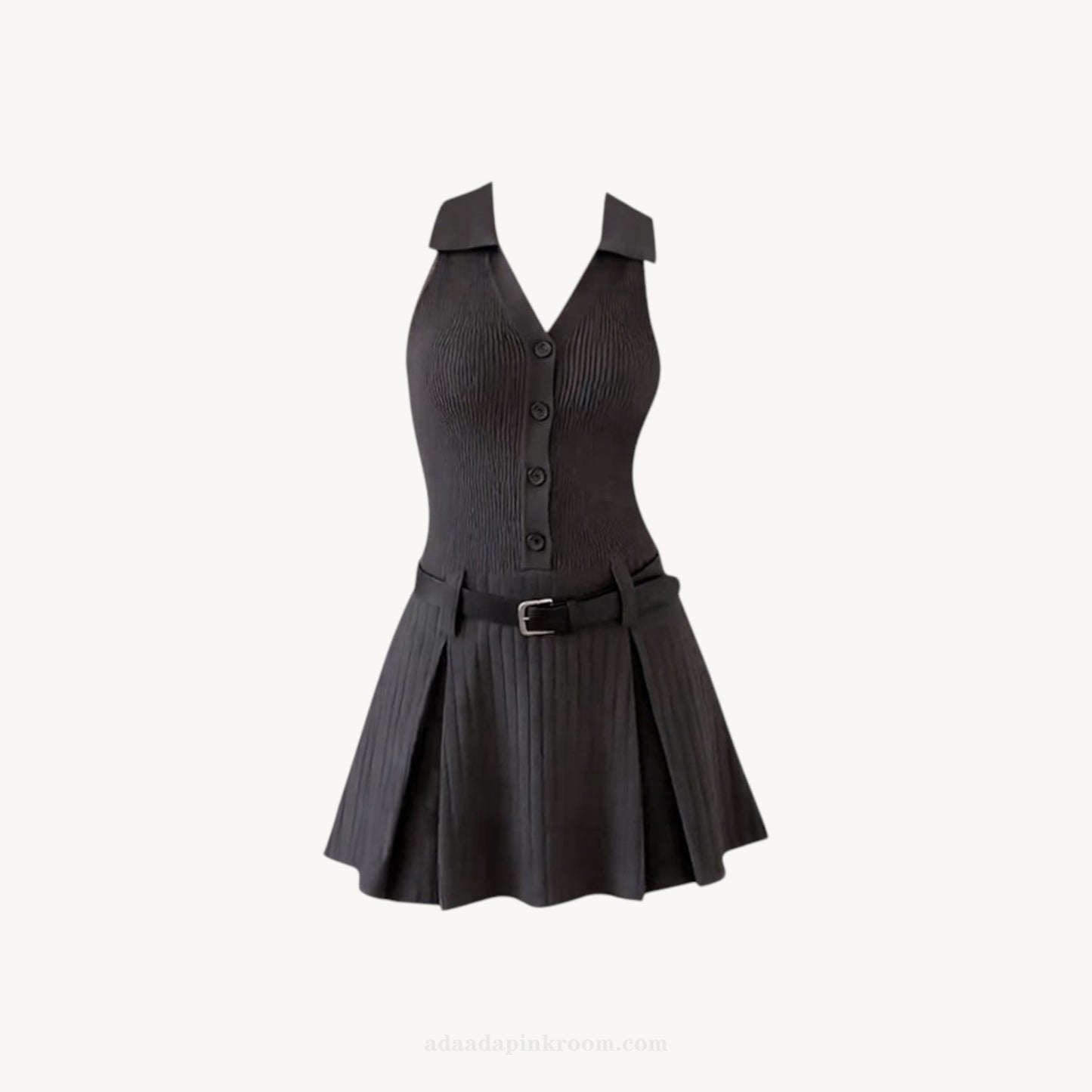 PLEATED HALTER MINI DRESS