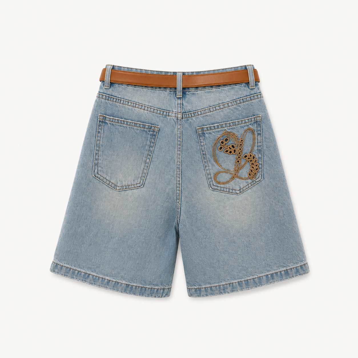 Denim Bermuda Shorts with Belt