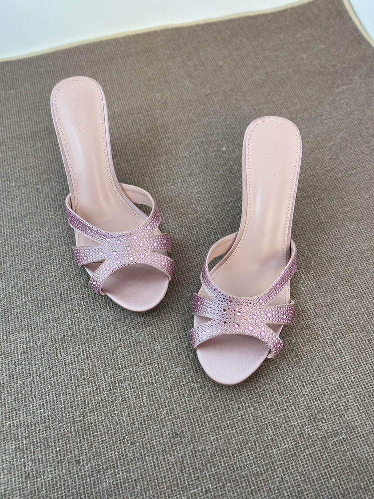 Sequined round toe stiletto sandals and high heels