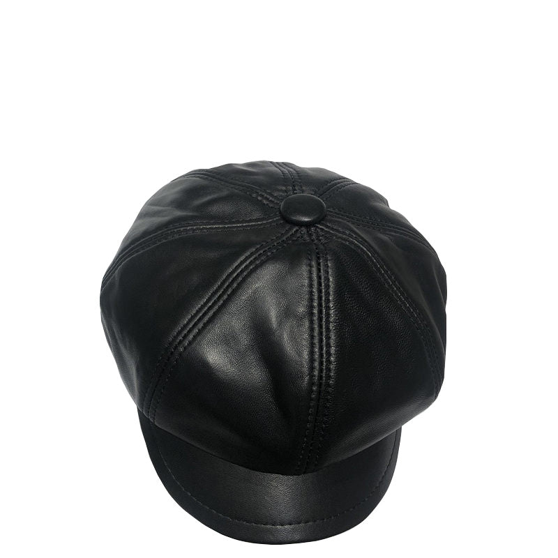 Genuine leather women's British vintage lambskin octagonal beret