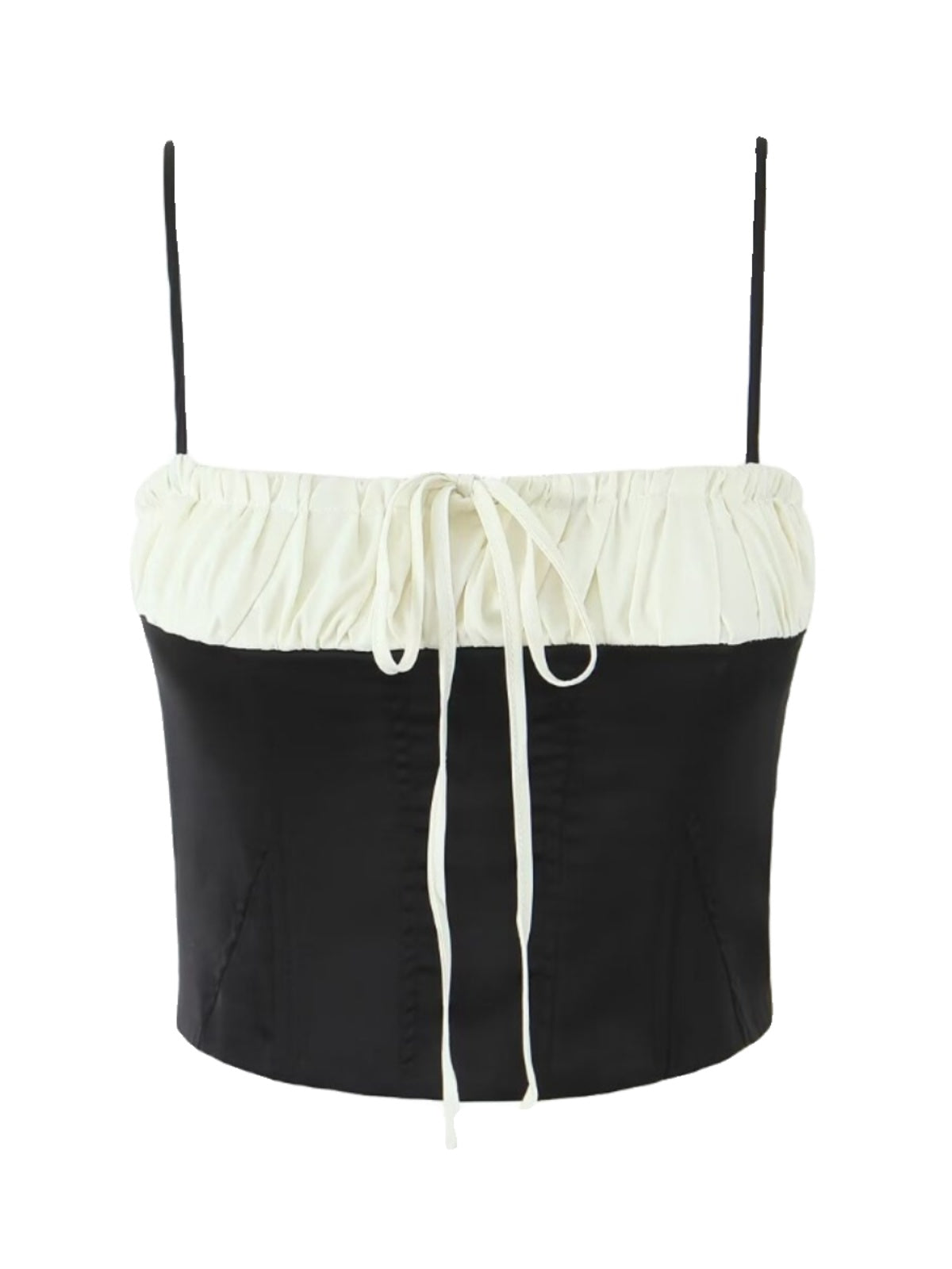 Pleated paneled lace-up cropped crop top