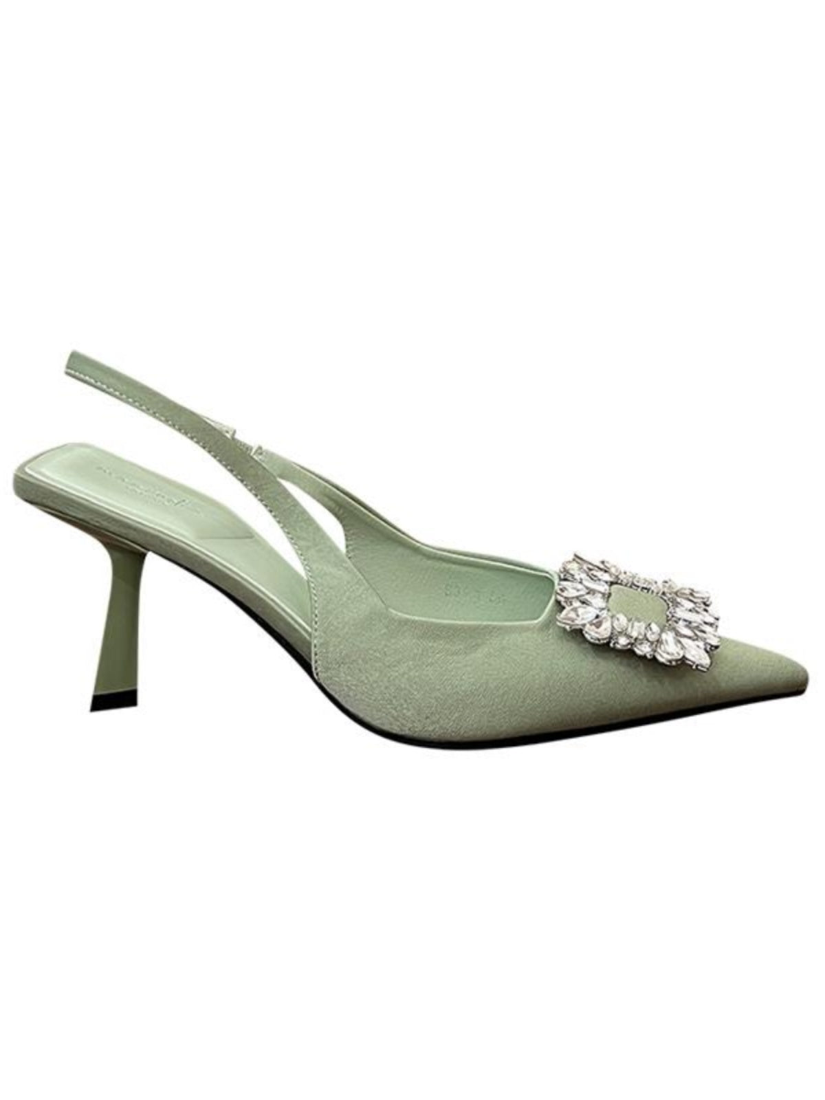 Pointed square buckle rhinestone high heel satin toe shoes
