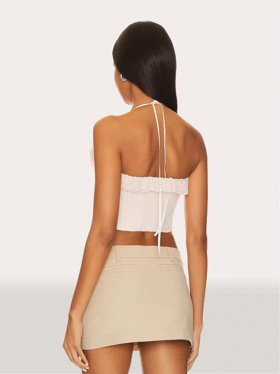Pure Desire Lace Ruffled Halter Neck Fishbone Suspender
