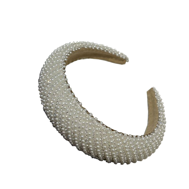 White pearl wide-brim heightening headband