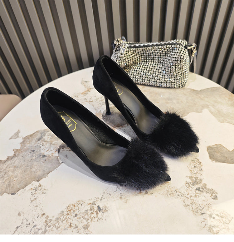 Genuine leather thin-heeled pumps