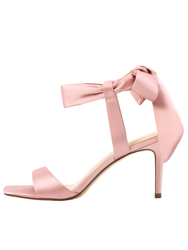 Bow strap pink high heel sandals