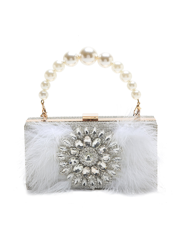 High-end heavy-duty diamond-encrusted pearl chain bag