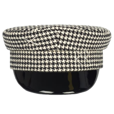 Black and white checked peaked cap, autumn and winter woolen beret