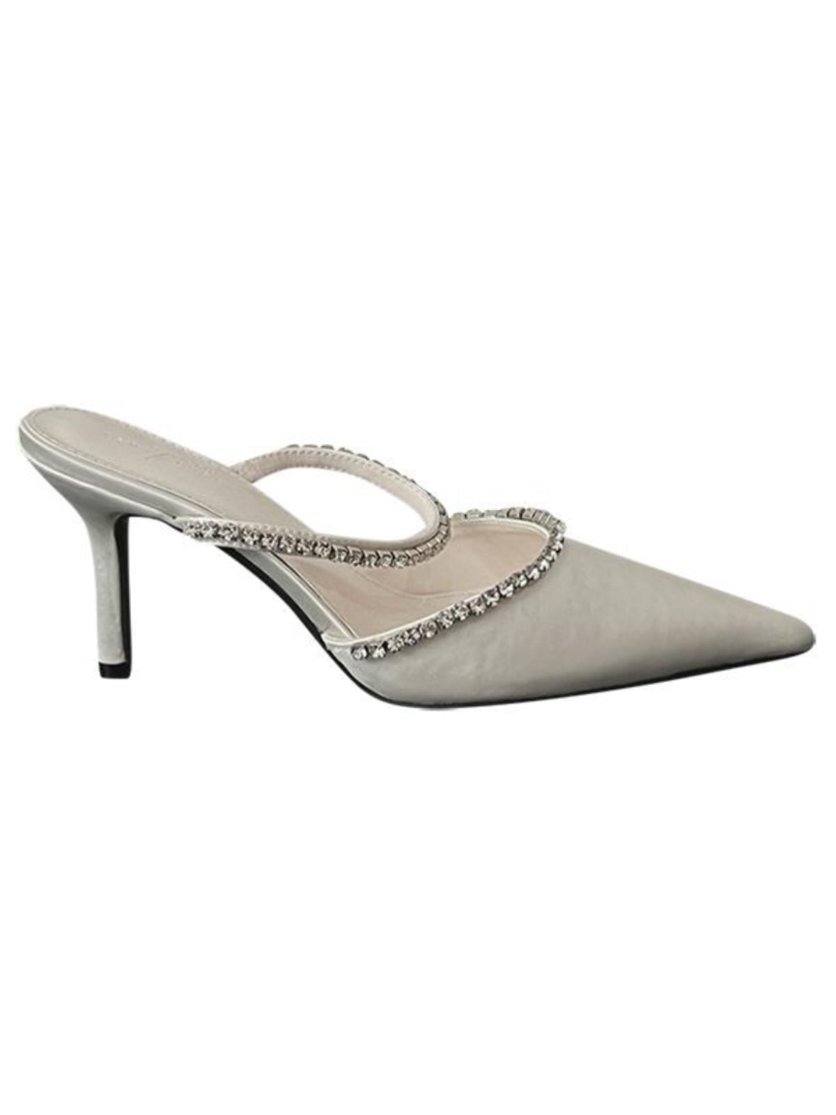 Women's rhinestone shallow toe pointed toe stiletto heel half slippers