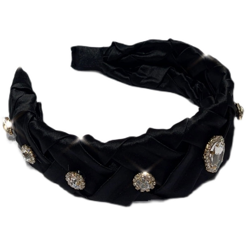 Korean style wide-brim braided rhinestone headband