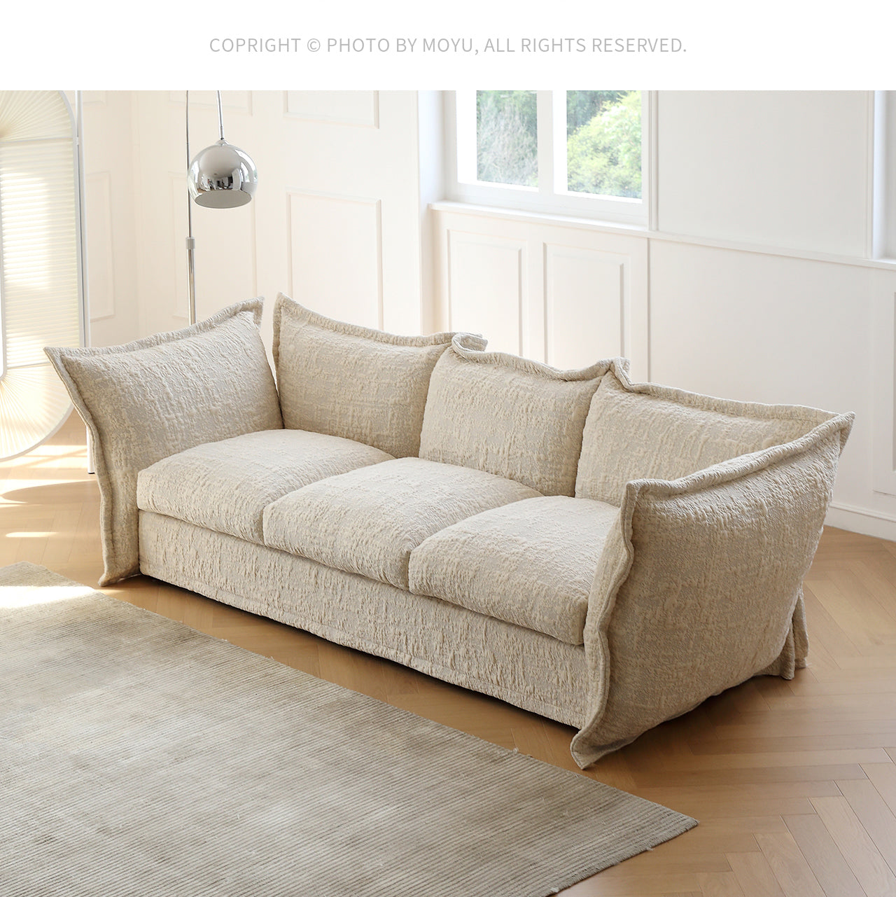 Light French retro petal sofa modern minimalist villa small apartment straight row special-shaped three-seater
