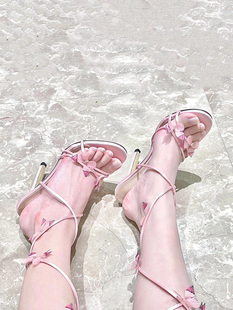 Fairy style pink open toe high heels