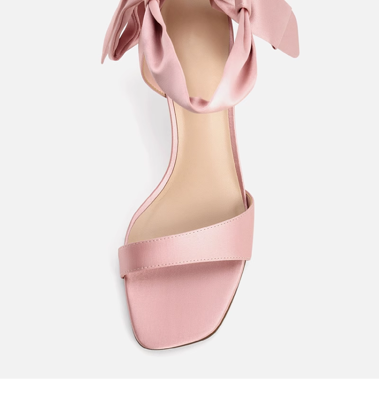 Bow strap pink high heel sandals