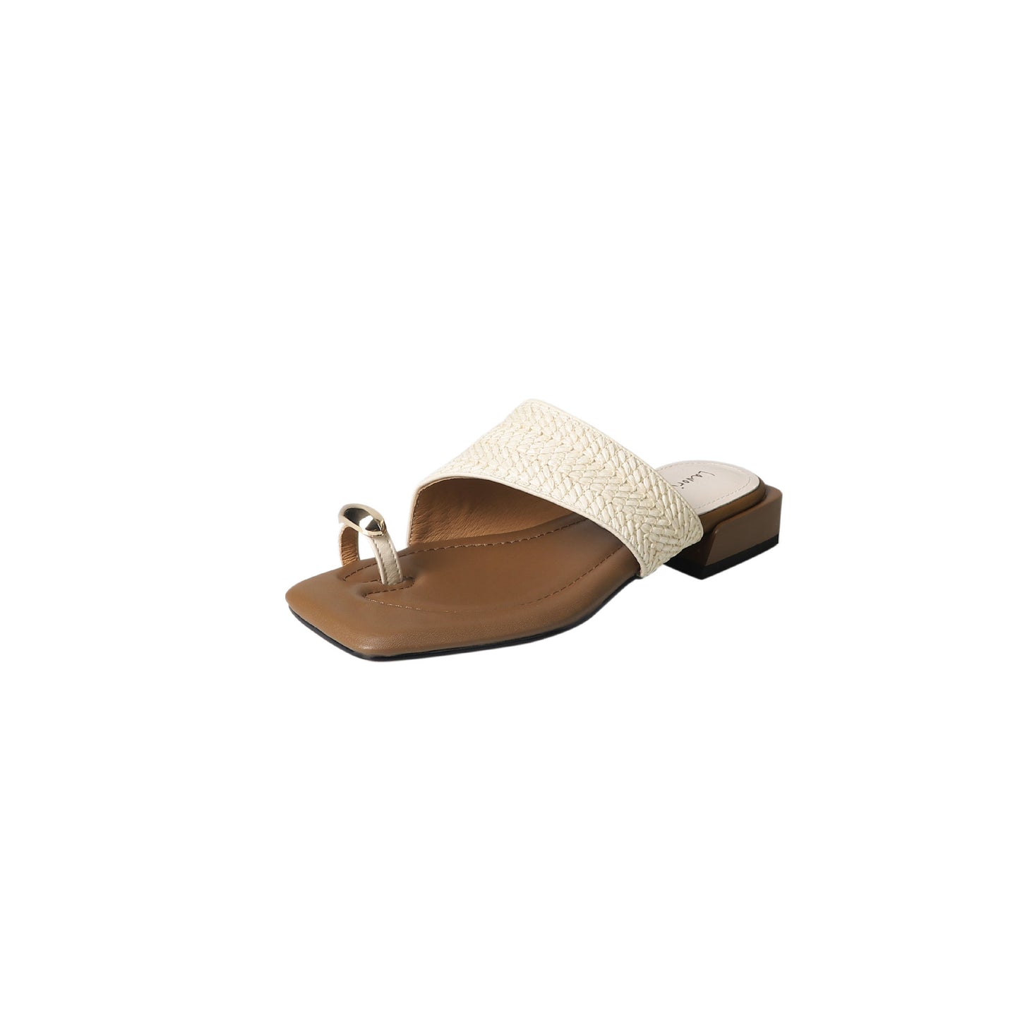 Straw holiday style metal buckle slip-on slippers