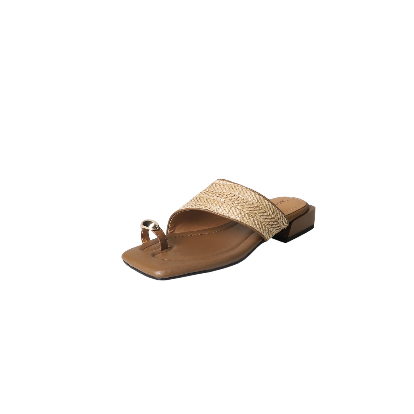 Straw holiday style metal buckle slip-on slippers
