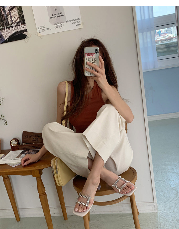 Elegant crystal heel high heel sandals