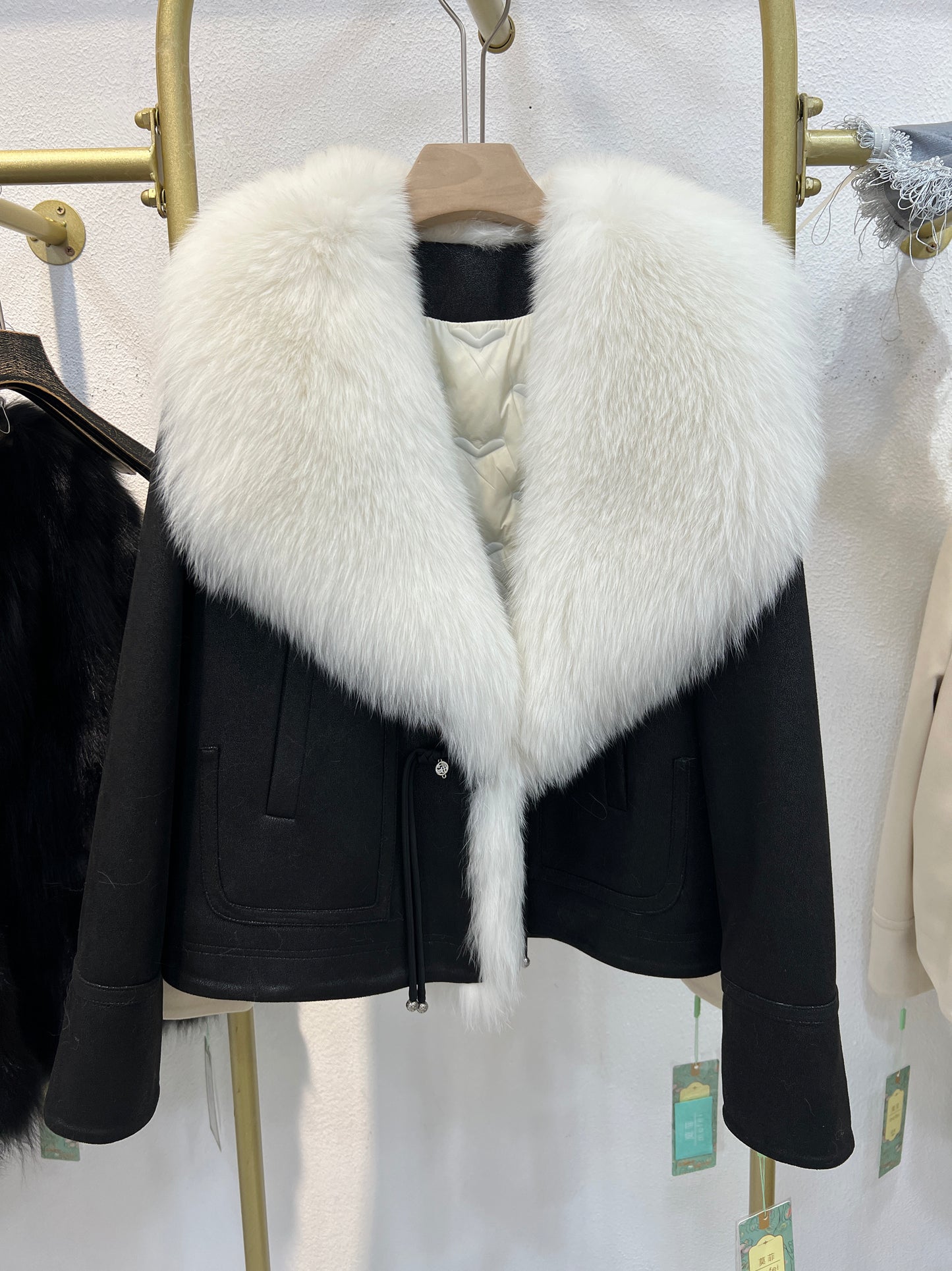 Deerskin jacket with fox fur lapel