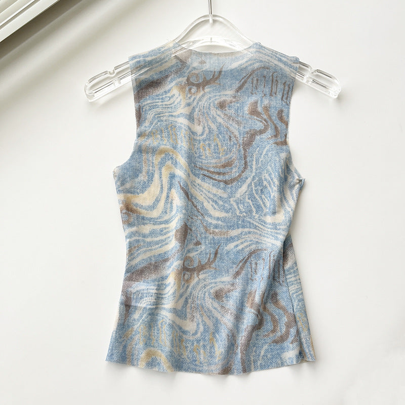 Hot Girl Pure Desire Blue Marble Stripe Print Top