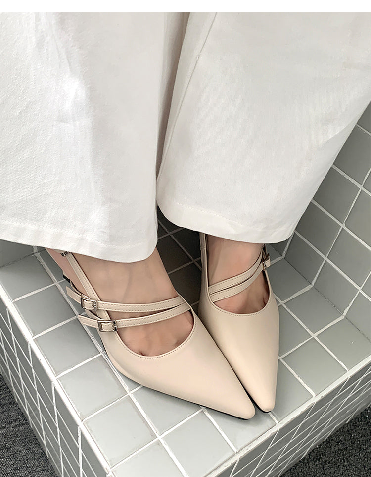 Simple thin French buckle pointed toe high heels