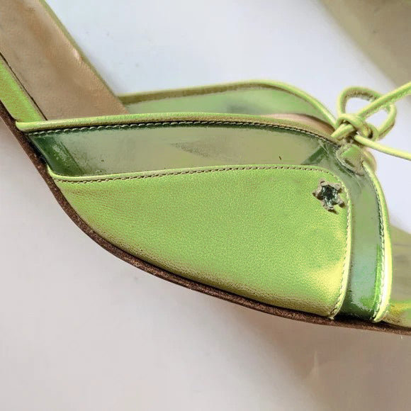 Medieval sandals olive green elegant stiletto bow high heel sandals