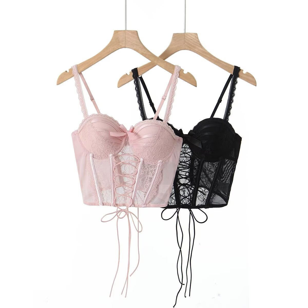 Pink bow lace herringbone suspender belt