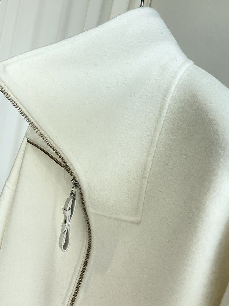 Double-faced cashmere short zip-up coat