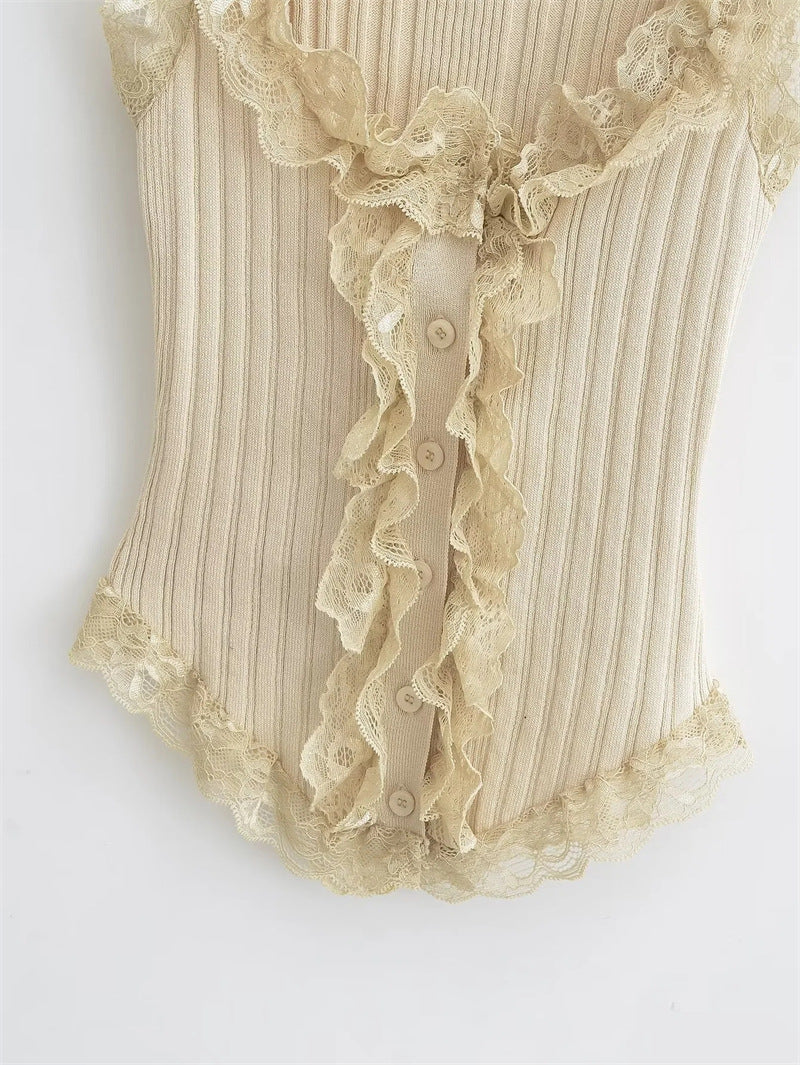 White knitted vest pure lust style short lace suspenders