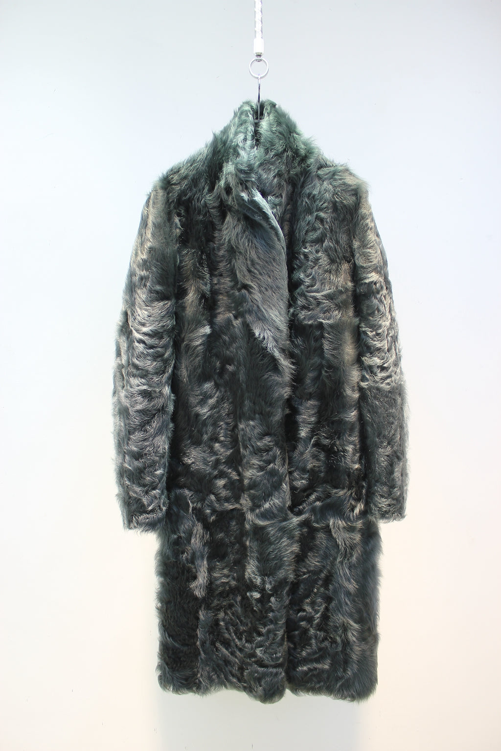 Soft small lake sheep fur one-piece stand-collar reversible mid-length fur coat