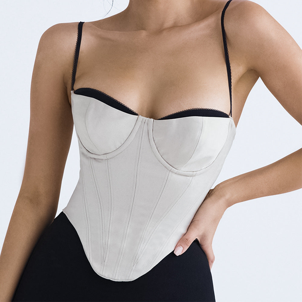 Hot girl fishbone waist satin corset underwear