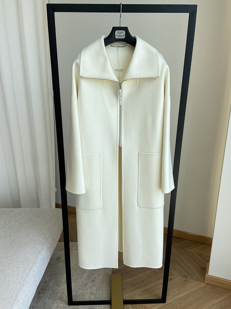 Double-faced cashmere short zip-up coat