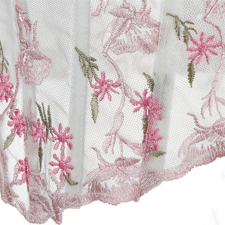 Embroidered flower mesh fishbone camisole