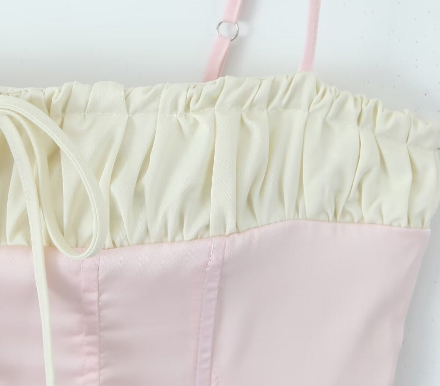 Pleated paneled lace-up cropped crop top