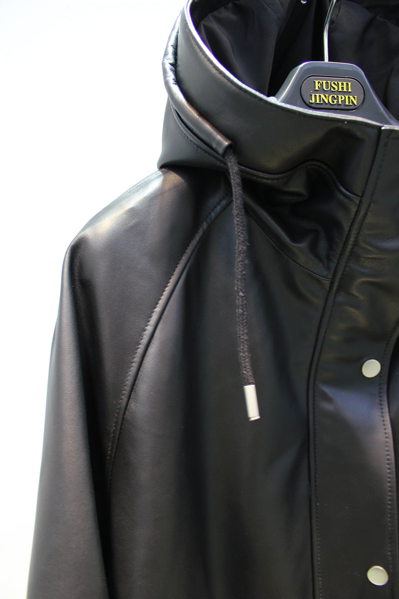 Loose and stylish hooded sheepskin leather jacket
