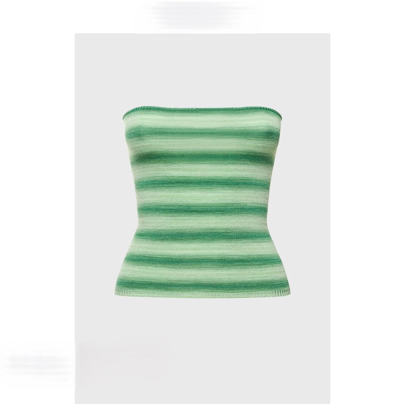 Green striped knitted tube top with sweet and spicy style