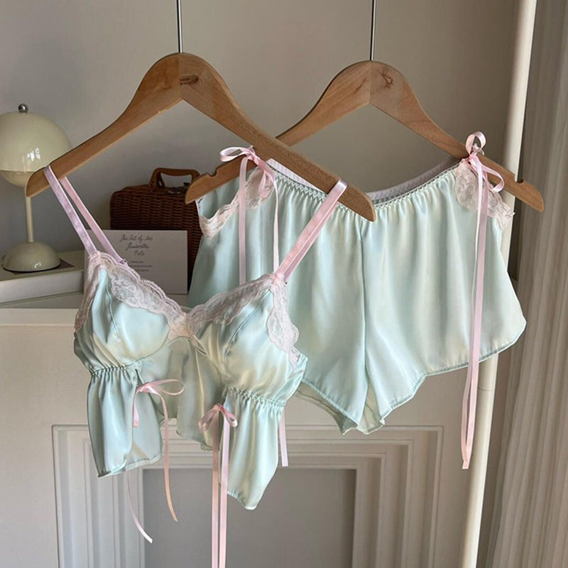 Pure lust style suspender shorts ice silk pajamas