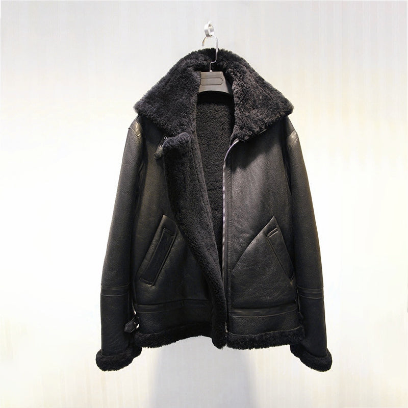 Thick imported merino sheepskin all-in-one bomber jacket