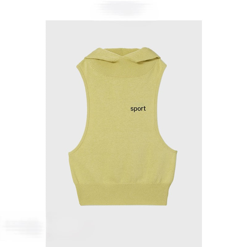 Hooded knitted vest short