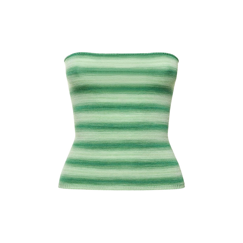 Green striped knitted tube top with sweet and spicy style