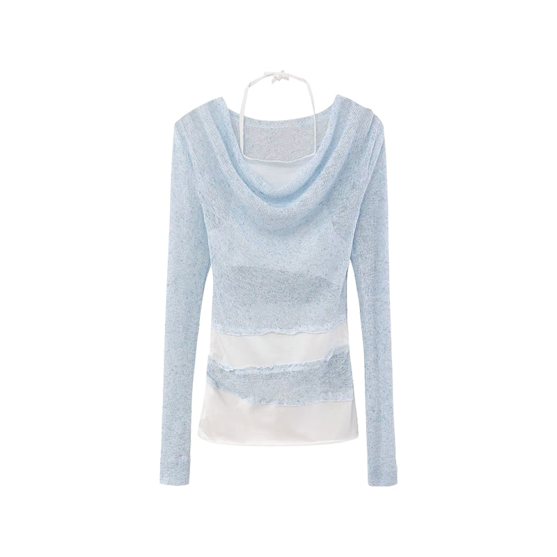 Ballet style thin knitted top with patchwork design