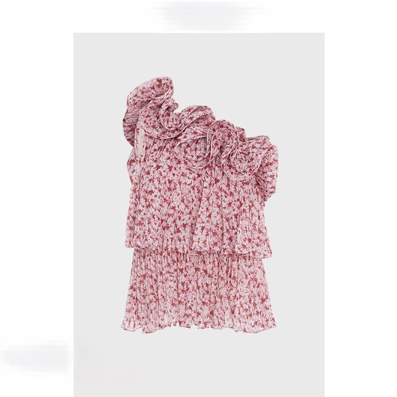 French floral one shoulder halter top for women design