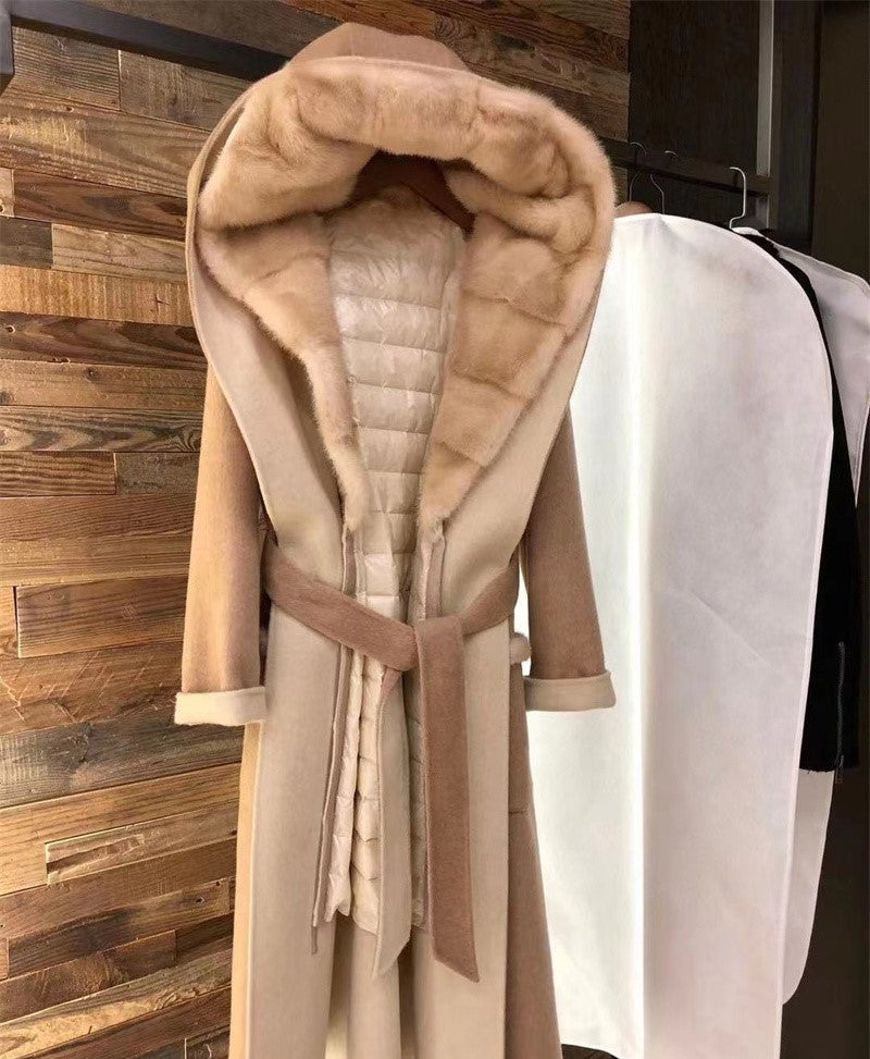 Mink hat two piece wool coat